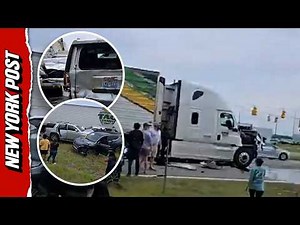 HORRIFYING Moment 18-Wheeler Wipes Out Multiple Vehicles at an Intersection