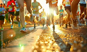 Low angle view of runners feet as they run down the street during a marathon Stock Video