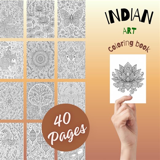 Indian Art Coloring Pages – Mandala, Paisley and Folk Art Printable PDF – Cultural Coloring Book – Mindfulness & Relaxation - Etsy