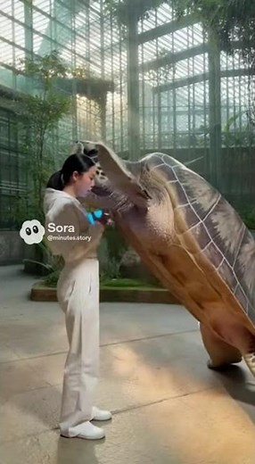Giant Turtle Hugs Woman! Unbelievable Gentle Moment #turtle #hug