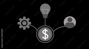 Business model icons. US dollar, bulb, setting and profile icons motion graphics. 2d animated video clip. 4k size without background.