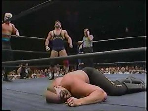 Sting & Road Warriors (heel turn) vs. The Varsity Club/Luger, Horsemen, RWs promos. WCW, Oct.1988.