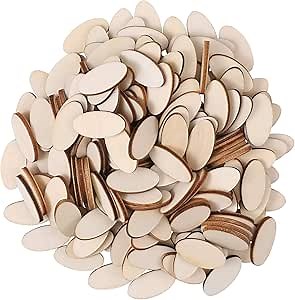 NUOBESTY 200pcs Unfinished Wood Oval Slices Natural Rustic Wooden Cutout Oval Wood Pieces Tag for DIY Craft Wedding Centerpiece Christmas
