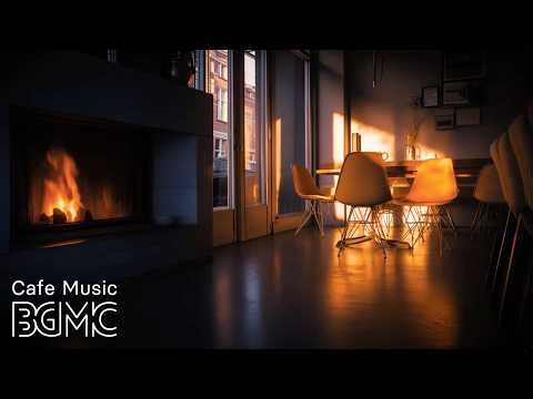 4K Cozy Fireplace Cafe ☕️ Crackling Fireplace Jazz | Cafe Music Jazz for Study & Focus