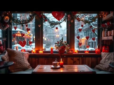 Cozy Valentine’s Window Ambience 🤍❄️ | Snowfall, Candles, Coffee & Calm Guitar Music