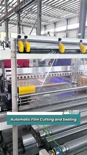 Wooden Door Automatic Packing Line with Film Wrapping and Shrink Sealing. #woodworking