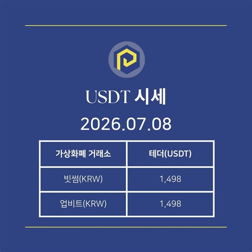 USDT 시세 [2026/07/08 (가상화폐 거래소 - 빗썸,업비트), 테더(USDT)]