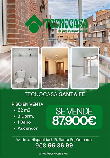 🏡✨ Piso en venta en Santa Fe✨🏡 Comodidad, ubicación y precio competitivo reunidos en una sola oportunidad. 🧱 Características del inmueble - 📏 62 m² muy bien aprovechados - 🛏️ 3 dormitorios prácticos y versátiles - 🛋️ Salón amplio y luminoso - 🍽️ Cocina independiente 🧺 lavadero - 🛁 Baño completo - 🚗 Cochera cerrada incluida (un plus imprescindible en la zona) 📍 Ubicación destacada - 🏥 A un paso del Centro de Salud - 🛒 Rodeado de comercios y servicios - 🚶‍♂️ Zona tranquila y bien com