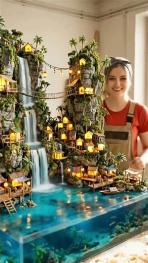 This Mini Tropical Waterfall City Looks TOO REAL 😱🌴 #miniature #satisfying