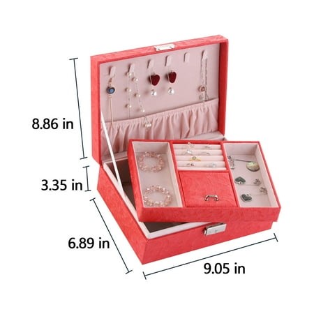 Jewelry Box with Lock and Key Jewelry Box with Lock Jewelry Organizer Storage Case with 2-Layers Display for Earrings Bracelets Rings Watches Jewelry Box Necklace Organizer - Walmart.ca