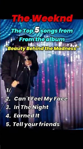 The Weeknd. The top 5 songs from the album "Beauty behind the madness"