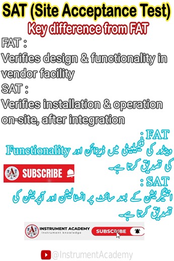 What is SAT Site Acceptance Test What is FAT Factory Acceptance Test #SAT #FAT #SiteAcceptanceTest #FactoryAcceptanceTest Instrument Academy | Instrument Academy
