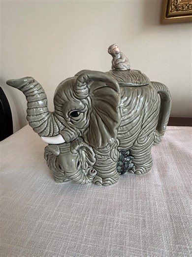 Whimsical Elephant Mother and Baby Teapot W/ Monkey – Unique & Charming - Etsy