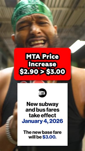 New Yorkers Live on Instagram: "The MTA subway and local bus base fare is officially going up to $3.00, increasing by 10 cents from $2.90, starting on January 4th."