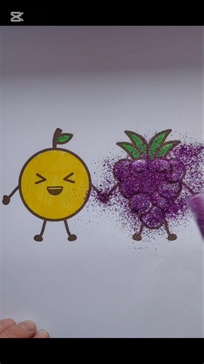 Cute Fruit Friends Glitter Art 🍋🍇✨ #shorts #art #satisfying