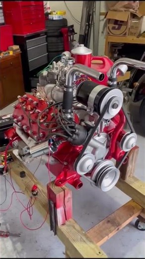 Flathead ford v8 engine on a running stand.