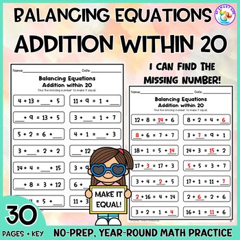 Balancing Equations Addition Within 20 Worksheets Missing Number Math Practice
