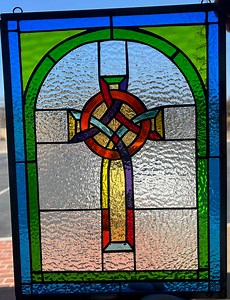 Colorful Gothic Cross Stained Glass Window Panel Hangings - Church Glass - Religious Colorful Stain Glass - Abstract Customizable Item #6571 - Etsy
