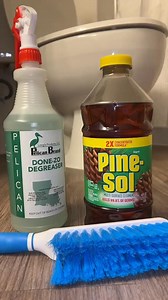 new apt bathroom floor scrub using @Long's Products Done-Zo Degreaser and Pinesol 🤩 These products picked up sooo much dirt #CleanTok #cleaningtiktok #howtoclean #satisfying #asmr #scrubbingasmr #ble | Zoey Lillian