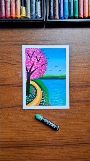 🌸 Easy Cherry Blossom Drawing | Oil Pastels Art #shorts #art #drawing