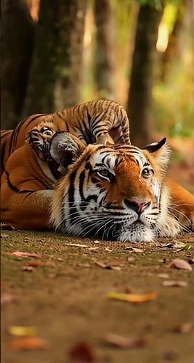 Siberian Tiger Sleeping With Cub #wildlife