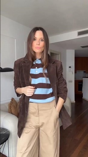 Look Casual Con Pantalones Balloon, Polo De Rayas Y Cazadora De Cuero 🔥#fashiontrends #outfitideas