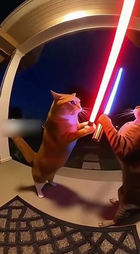 Cats Have a Lightsaber Battle!