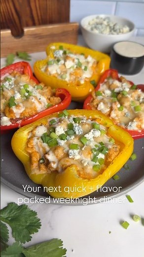 Buffalo Ranch Chicken Stuffed Peppers! Healthy high protein weeknight dinner in just 20 minutes!