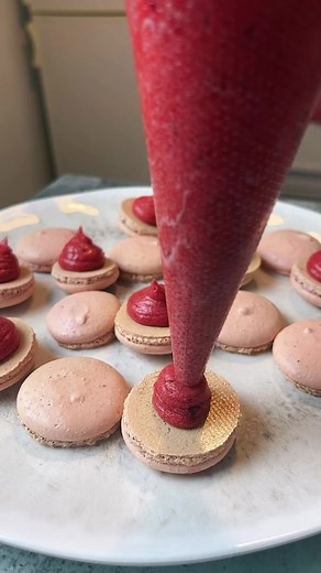 Delicious Vanilla Macarons with Raspberry Ganache Filling Recipe