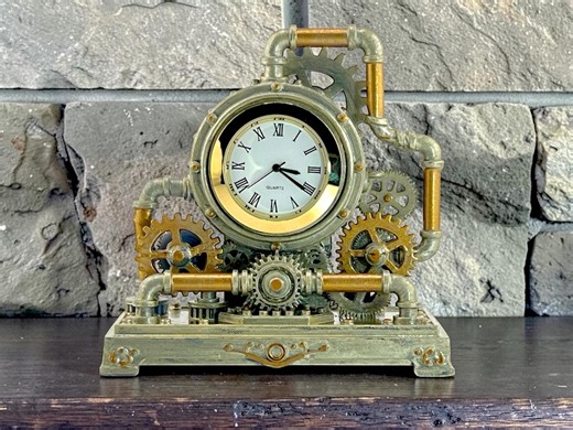 Steampunk Mantel Clock — Handcrafted & Hand-painted | Working Quartz Timepiece - Etsy