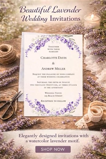 Lavender Wedding Invitations 💜 Elegant Rustic Floral Design