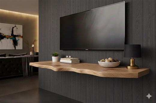 Rustic Live Edge Floating Wooden TV Stand - Floating Wooden TV Stand - Natural Media Cabinet - Handmade Solid Wood TV Console - Home Decor - Etsy