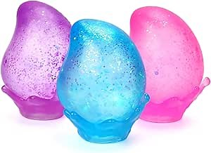Fidget Toys Squishy Drop: 3 Pack Sensory Squeeze Toy with Glitter, High Density Super Solid Malt Sugar Filled, Stress Anxiety Relief Item for Kids Adults, Quiet Fidget Ice Drop