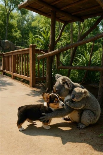 A puppy got lost in the forest...but a koala gave it the warmest hug