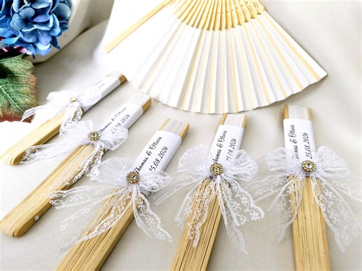 Bamboo Wedding Fans, Hand Folding Fans, Romantic Summer Wedding Gift, Fabric Fans, Personalized Favors - Etsy