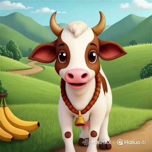 Cow with girl so happy Cartoon animation