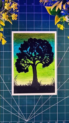 Beautiful Tree 🌲Silhouette Drawing | Easy Oil Pastel Landscape | Step by Step for Beginners #shorts