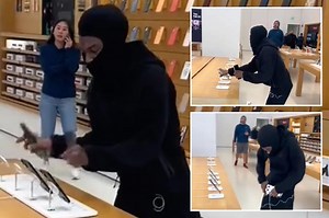 Masked thief arrested after allegedly being filmed brazenly stealing 50 iPhones on display in California Apple store
