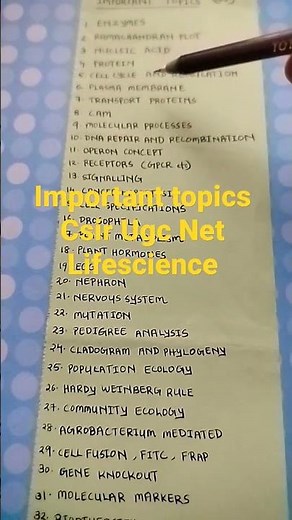 Important Topics CSIR UGC NET Lifescience