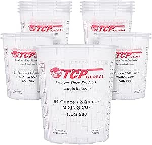 Custom Shop Paint Mixing Cups, 64-Ounce (12 Pack) - Plastic Measuring Cups for Liquids, Automotive Painting, Epoxy Resin, Acrylic Arts, Crafts, Disposable or Reusable, Graduated, Mixing Ratios