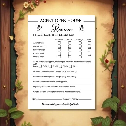 Broker Open Feedback Form, Real Estate Agent Open House Feedback, Realtor Tour Feedback Questionnaire Template Canva Digital Download - Etsy