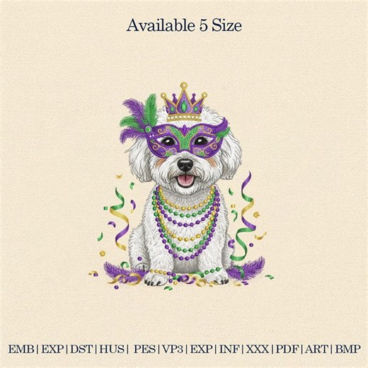 Embroidered Mardi Gras Dog With Mask and Beads, Festive Carnival Design, Cute Pet Mardi Gras Embroidery - Etsy