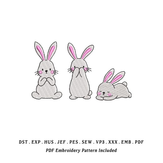 Cute Rabbits Embroidery Designs Bundle, EMB Included - Instant Download - Etsy