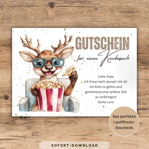 Printable Cinema Gift Voucher With German Text, Last Minute Gift (PDF Download) - Etsy