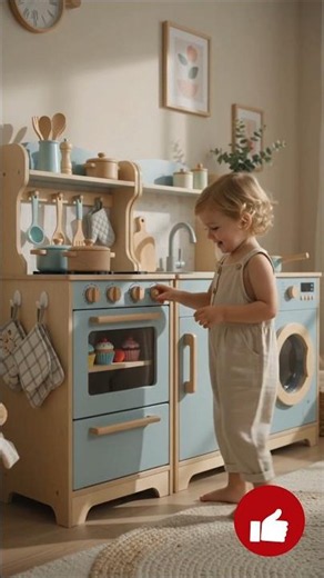 Modern Blue Wooden Play Kitchen Set for Kids | Realistic Toy Kitchen with Accessories