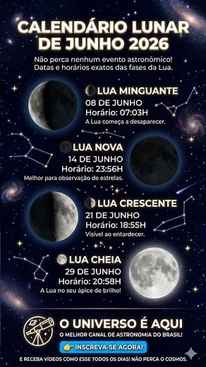 Fases da Lua em Junho 2026: Calendário Completo! 🌕✨ #astronomia #eclipsessolares #lua #universo