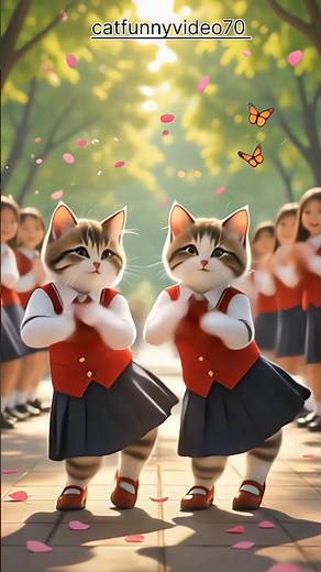 2 Cute Cats Ka Dance Show 🎒 Red School Uniform Me Park Mein Nachti Hui 😻 | Cute Cat Dance 2025 💃🐾