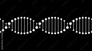 Vector genetic abstract video with alpha channel. Flat white DNA spiral symbol rotates in loop seamless on border. Design element for education, healthcare, medicine, science