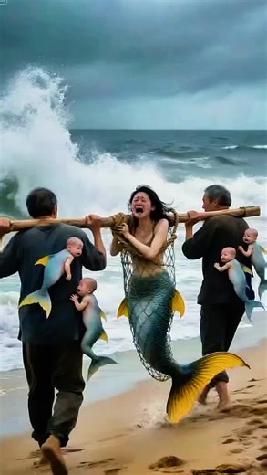 Fisherman's Encounter with Mermaids and Their Baby