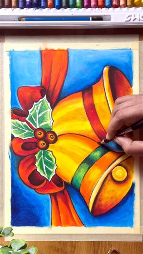 Christmas Bells Drawing with Oil Pastels ☃️🎊 #shorts